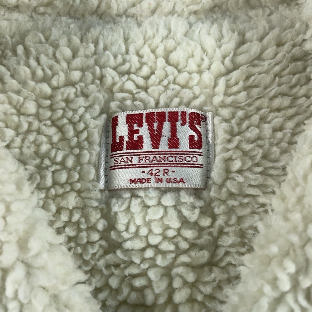 Vintage‎ Levis Denim Jean Jacket Faded Trucker USA Made 42R Sherpa 1987 80s - Picture 4 of 14